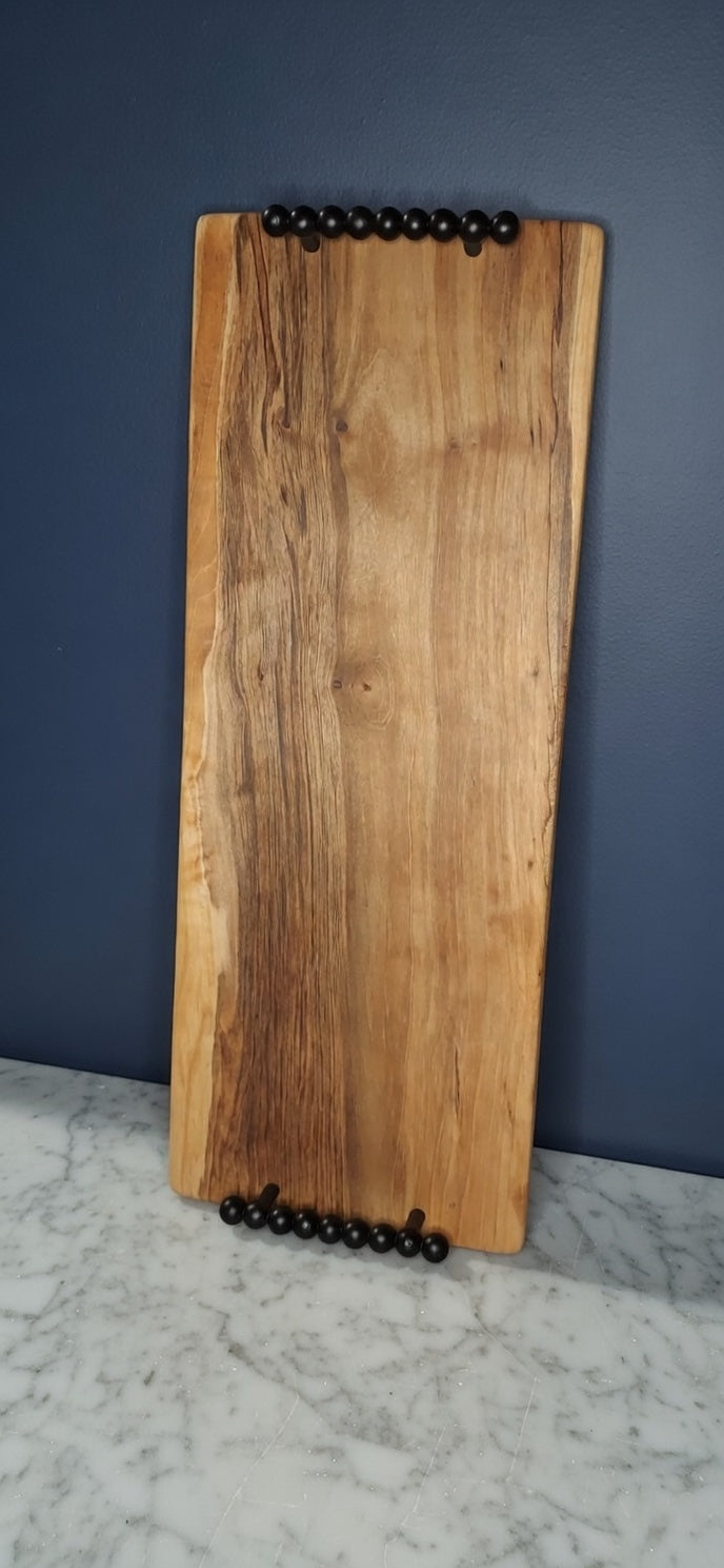 Spalted Maple Charcuterie Board - Modern Black Textured Handles